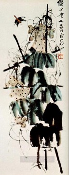 斉白石ヒルガオとブドウ 2 古い中国の墨 Oil Paintings